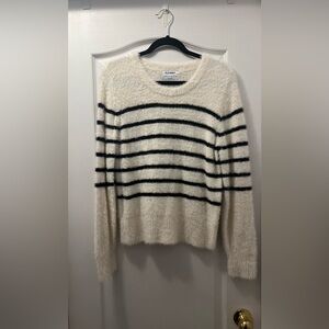 Old Navy Cream Fuzzy Crewneck Sweater with Black Stripes
